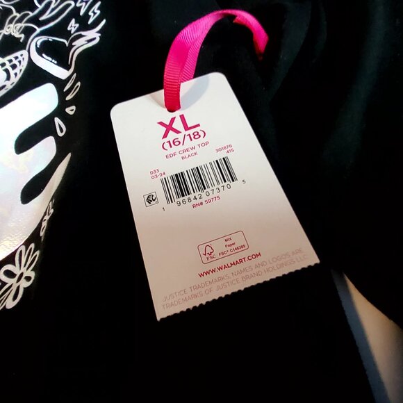 Justice Girls Black "Finding My Peace" Graphic  crewneck sweatshirtTop XL 16/18 - Picture 3 of 9